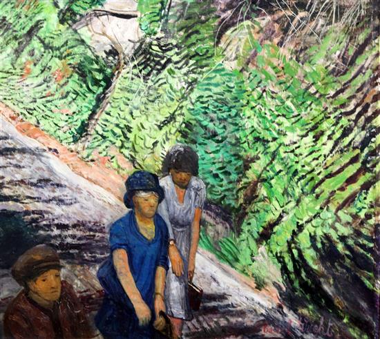 § Carel Weight (1908-1997) Three people in a lane 18 x 19.5in.
